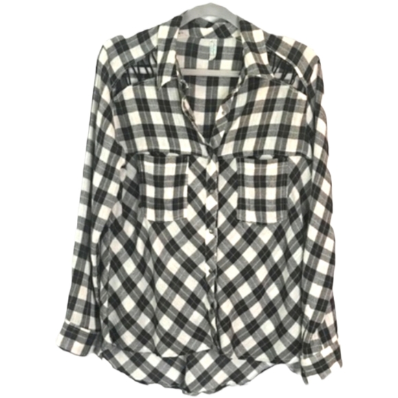 FREE PEOPLE Gauzy Plaid Lace Up Shoulder Snap Top EUC sz S - Picture 3 of 8